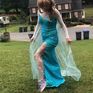 Custom Queen Elsa dress gown with cape costume Halloween